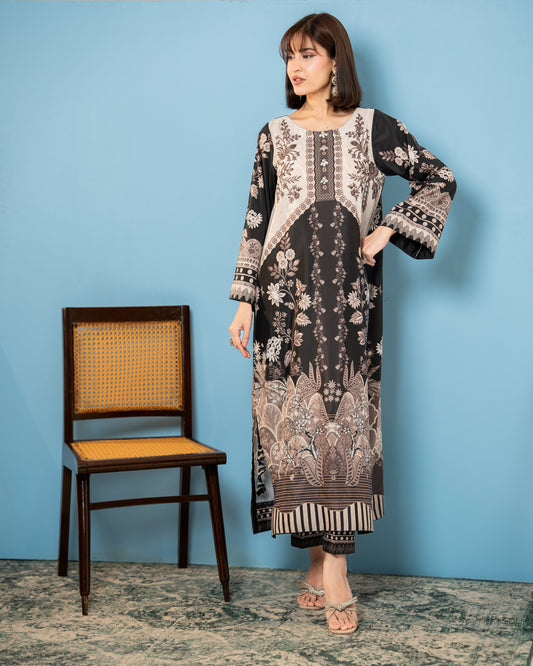  "Black and ivory printed silk kurta,  SHAFAÉ Midnight Kaftan