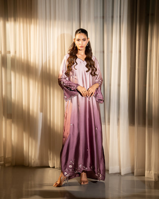 Lilac Bloom Embroidery Kaftan | SHAFAE